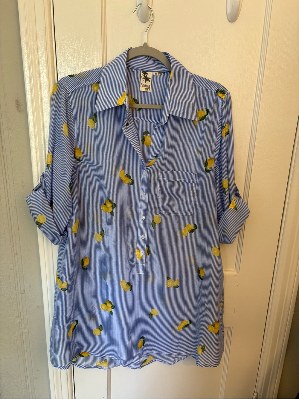 Violet Sky Blue Striped Lemon-Print Tunic Coverup
